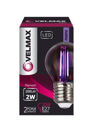 LED лампа VELMAX V-Filament-G45, 2W, E27, фиолетовая, 200Lm