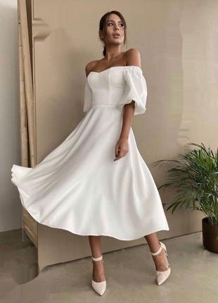 Біла вечірня сукня міді. Шикарна сукня для розпису