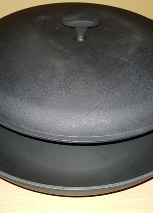 Чугунная сковорода жаровня с чугунной крышкой, d 500мм