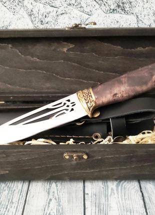 Подарочный нож ручной работы "Трезубец-3" в деревянном футляре