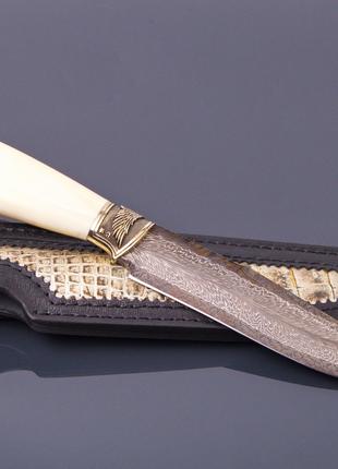 Нож ручной работы "Бивень" из мозаичного дамасска