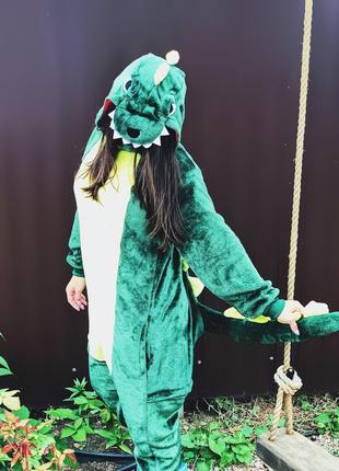 Пижама кигуруми динозавр зеленый для взрослых XL