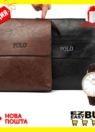 Акція! Чоловіча сумка Polo Leather+ Годинник в Подарунок!