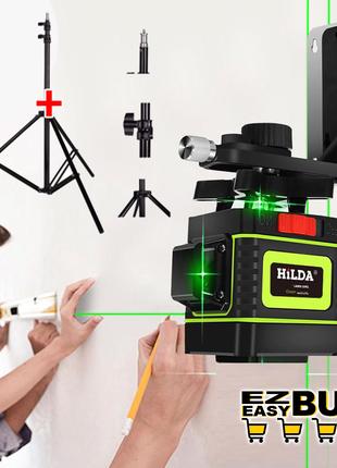 Лазерный уровень Hilda 3D ЗЕЛЕНЫЙ ЛУЧ лазерный нивелир 12 лини...