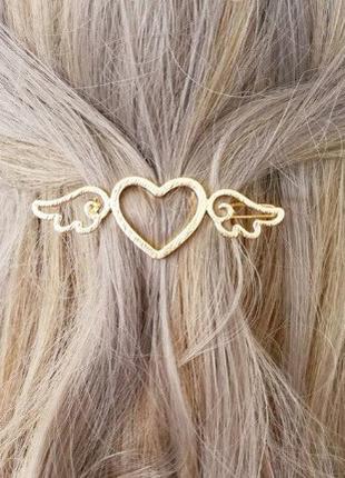 Красивое украшение для волос заколочка "Сердечко с крылышками ...