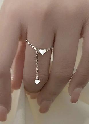 Женское кольцо цепочкой под серебро с регулировкой объёма