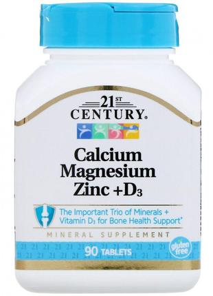 Кальций Магний Цинк + Д3, Cal Mag Zinc + D3, 21st Century, 90 ...