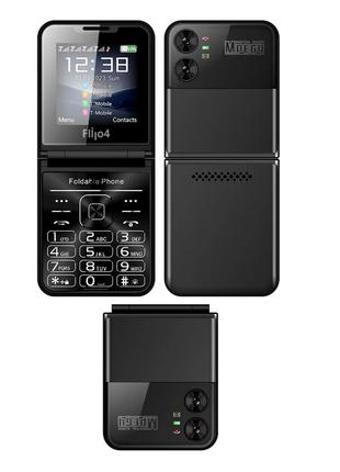Телефон раскладушка SERVO Flilo4 Flip black English на 4 сим г...