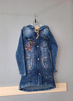 Джинсовая куртка, джинсовый плащ на девочку 6-7 лет