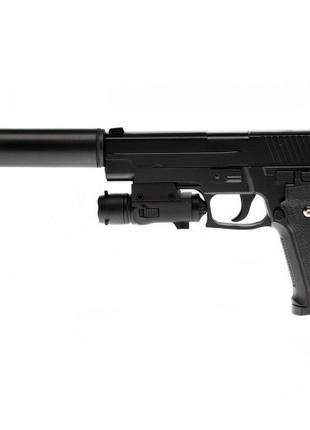 Пистолет детский Sig Sauer G26A с ЛЦУ и глушителем металл 6 мм