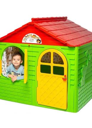 Детский игровой домик пластиковый с шторками Зелено-Красный 12...