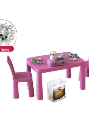 Комплект розовой детской мебели с игрушечным кухонным набором ...