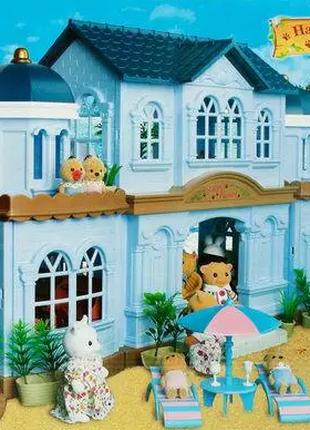 Пластиковый домик для животных и кукол голубой с мебелью 68 х ...
