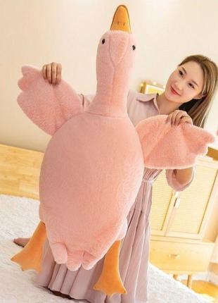 Большая Мягкая плюшевая игрушка Гусь розовый 175 см, подушка-и...