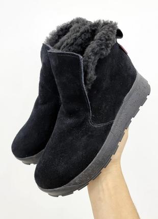 Зимние женские ботинки из натуральной замши черные Slip 77-3 36р