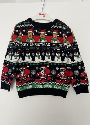 Джемпер новогодний для мальчика 4-5р свитер с новогодним принт...