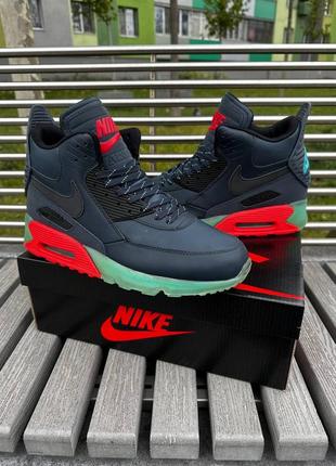 Кросівки високі яскраві nike air max 90 black / green (високі,...