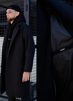 Осеннее мужское длинное черное пальто, Удлиненное пальто черно...