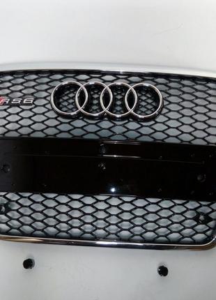Решетка радиатора RS6 на Audi A6 2008-2012 (черная с хром окан...