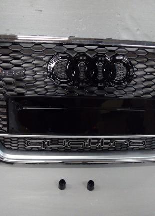 Решетка радиатора Audi A4 B8 2012-2015 стиль RS4 (хром окантов...