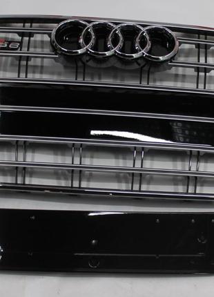 Решетка радиатора Audi A6 C7 2015-2017 стиль S6 (черная с хром...