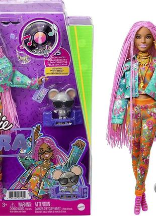 Кукла Барби Экстра 10 розовые афрокосички Barbie Extra с мышко...