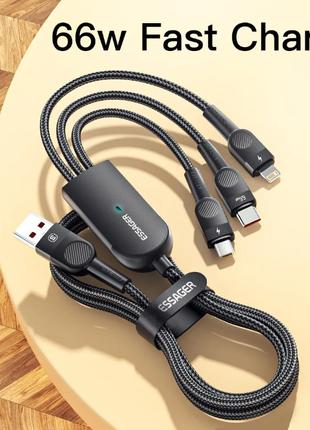Essager 6A 66W 3 в 1 USB кабель с быстрой зарядкой Шнур для пе...