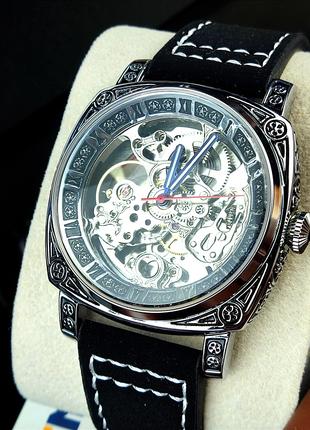 Чоловічий механічний наручний годинник скелетони з автопідзаво...