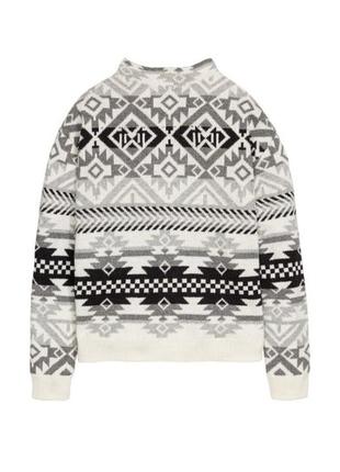 Кофта свитер джемпер с орнаментом зимний серо-белый горловина ...