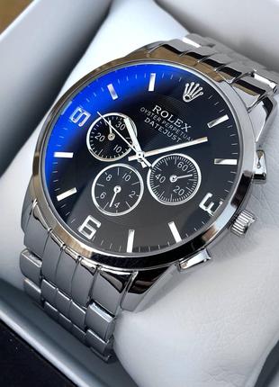Чоловічий срібний наручний годинник Rolex / Ролекс преміум яко...