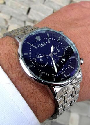 Чоловічий срібний наручний годинник Rolex / Ролекс преміум класу.