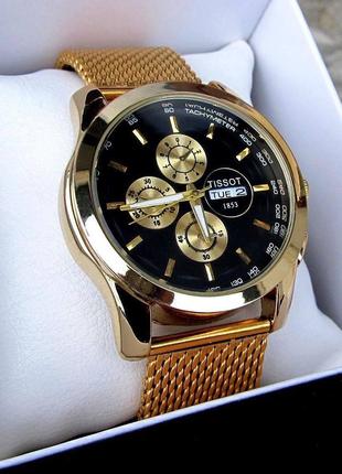 Мужские премиум золотые наручные часы Тисот, премиум качества.
