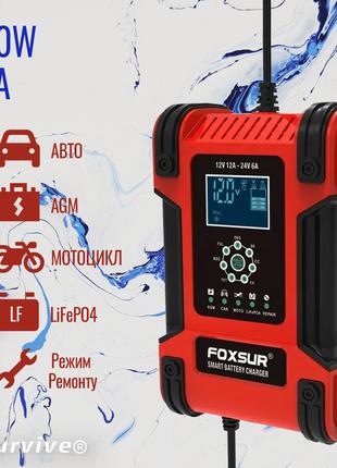 Зарядное устройство для аккумулятора Foxsur 12А для AGM LiFePo...
