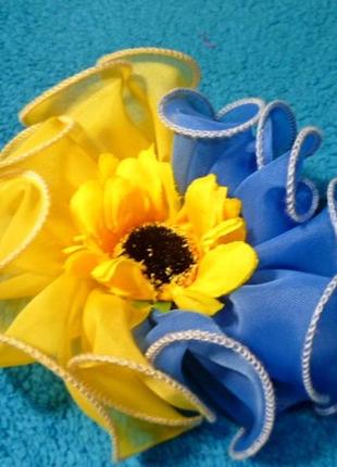 Патрiотичний бант жовто-блакитний на резинке для девочки цвето...