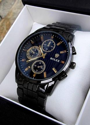 Чоловічий класичний чорний наручний годинник Rolex / Ролекс, к...
