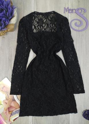 Женская гипюровое платье v&v чёрное с длинным рукавом на подкл...