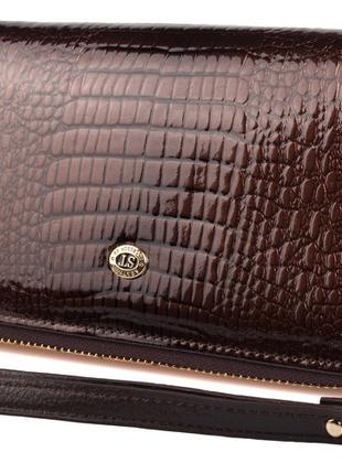Женский кожаный кошелек клатч ST S5001A на две молнии коричнев...