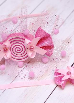 Набір цукерка цукерочка рожевий (обруч і браслет)