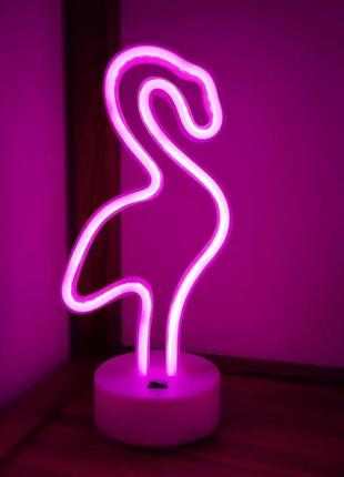 Неоновый ночник розовый фламинго/ настольная лампа / светильник