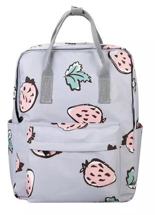 Рюкзак в стиле канкен серый с клубничками (портфель, сумка) кл...