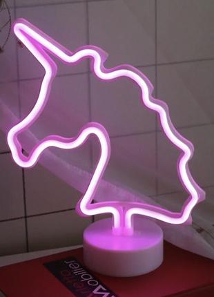 Неоновый ночник розовый единорог (светильник, настольная лампа)