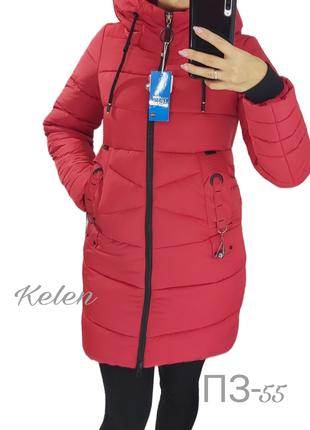 Зимова куртка подовжена з капюшоном червоного кольору / розмір...