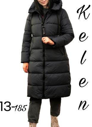 Зимнее удлинённое пальто чёрного цвета на молнии /размеры 46, 50