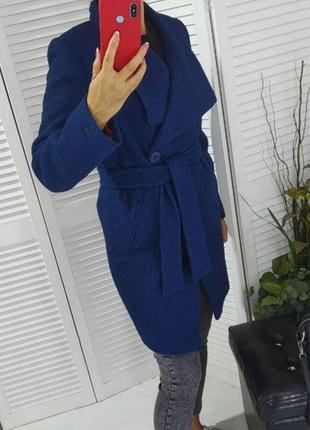 Стильное пальто весна-осень оверсайз в синем цвете/ размеры 42...