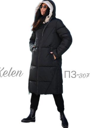 Зимове сучасне стильне жіноче пальто чорного кольору / розміри...