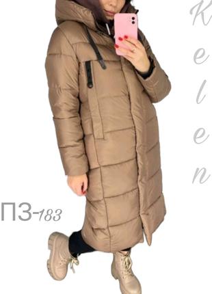 Стильное длинное зимнее пальто бежевого цвета/. размеры 44 , 50