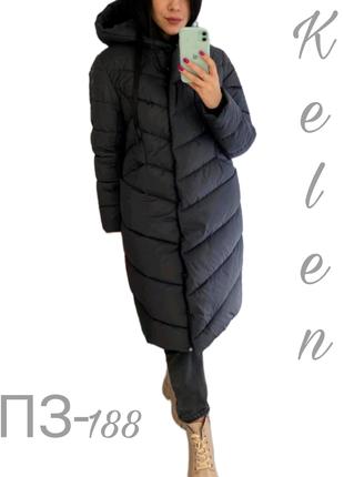 Зимнее пальто длинное женское в чёрном цвете / размер 50 (50-52)