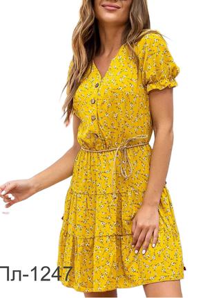 Молодёжное лёгкое платье из штапеля желтого цвета розмеры 36 (...