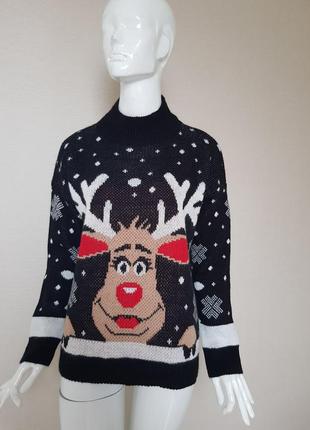 Новогодняя кофта свитер с оленем под шею италия lulua