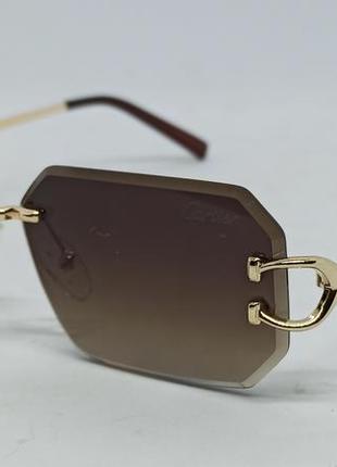 Cartier очки унисекс солнцезащитные узкие безоправные коричнев...